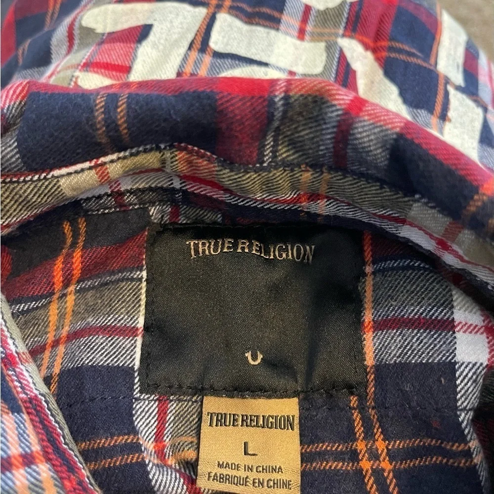 True Religion Plaid Pearl Snap With Pocket Logo & Large Graphic Youth Large Shrt